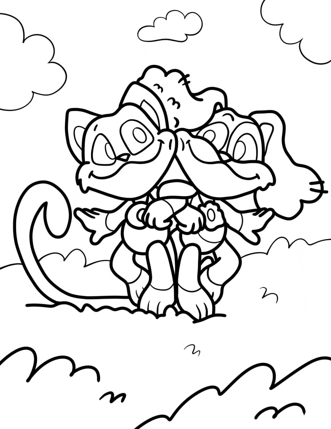 Smiling Critters CatNap og DogDay Tegninger til Farvelægning