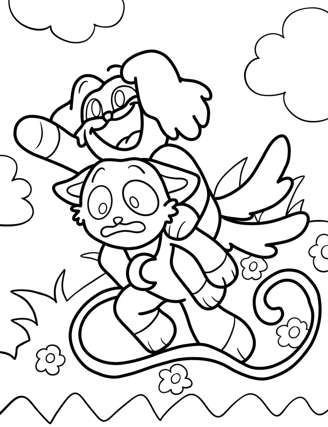 Smiling Critters DogDay og CatNap Tegninger til Farvelægning