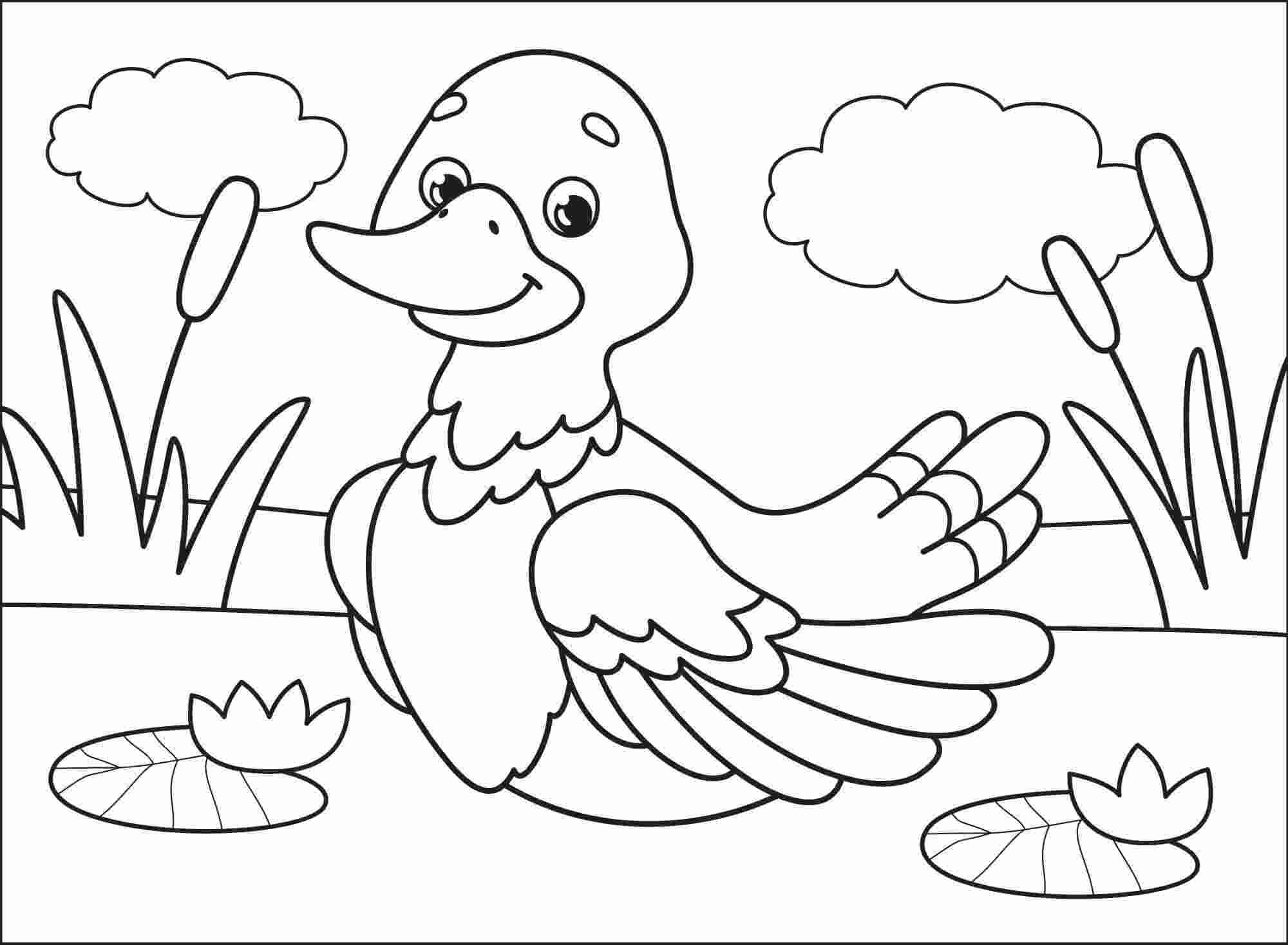 Sød tegneserieand leger på skyen Tegninger til Farvelægning