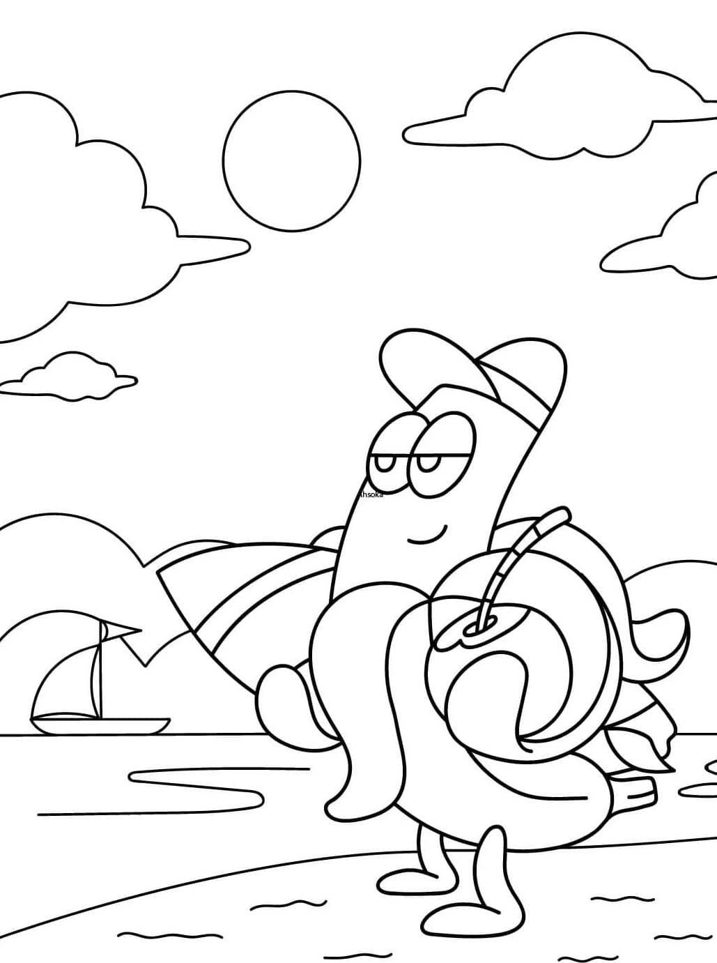 Banan på vej til stranden Tegninger til Farvelægning