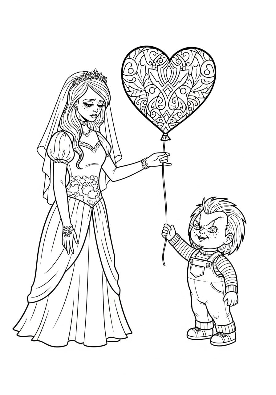 Chucky med ballonhjerte Tegninger til Farvelægning