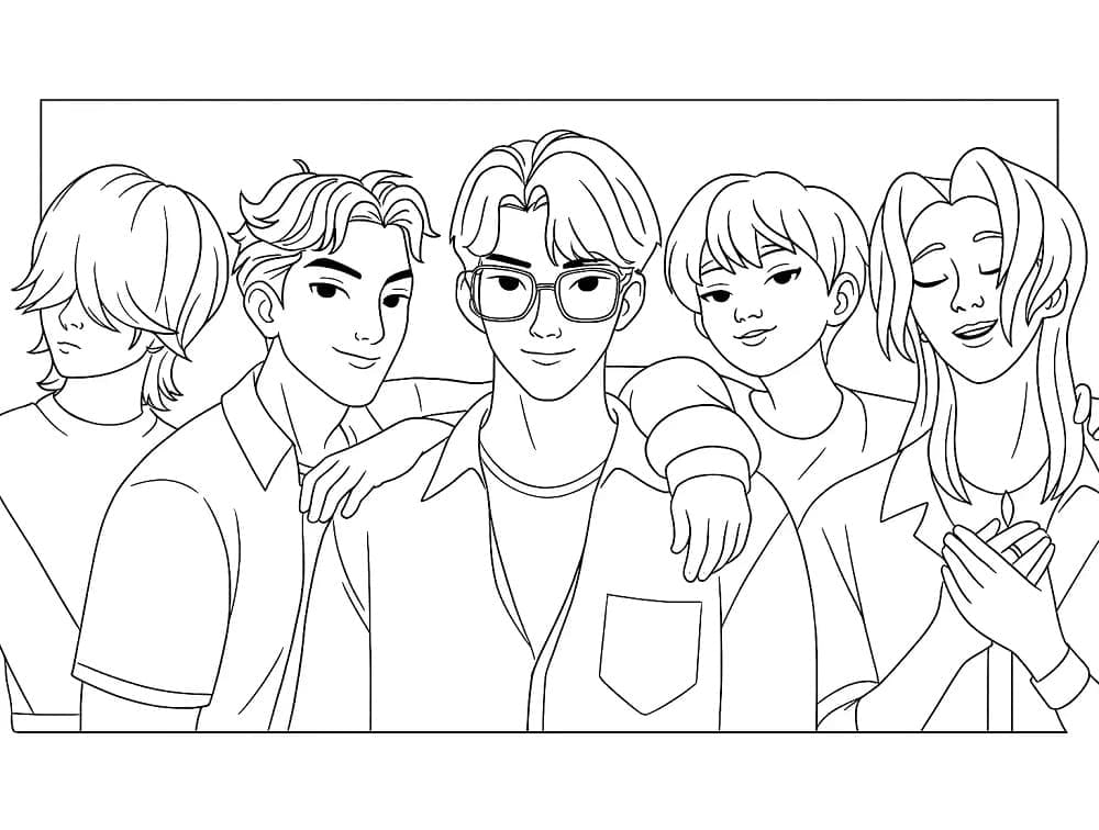 Dæmonjæger Pige Gruppe Drenge Tegninger til Farvelægning