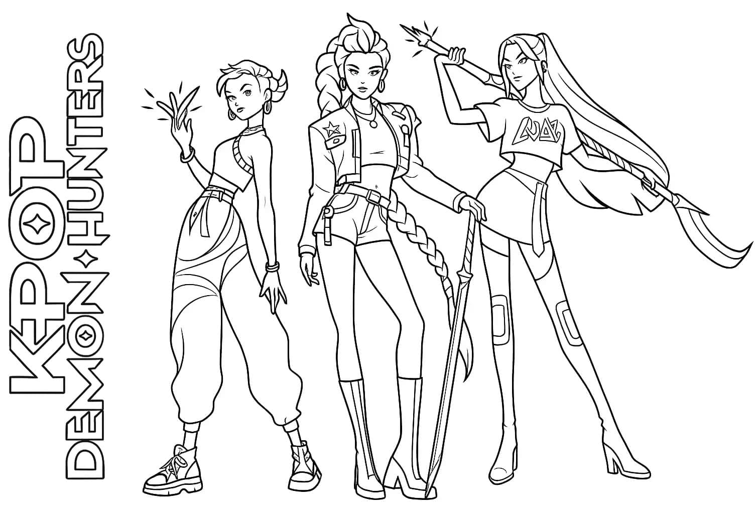Dæmonjæger pigegruppe printbar til børn Tegninger til Farvelægning