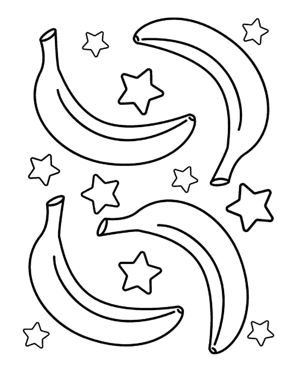 Fire bananer med stjerner Tegninger til Farvelægning