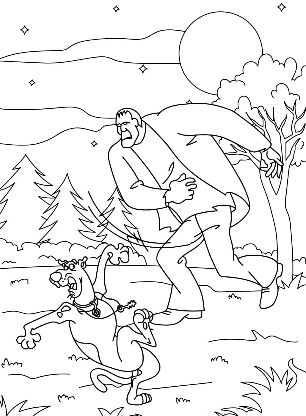 Frankenstein jagter Scooby Doo Tegninger til Farvelægning