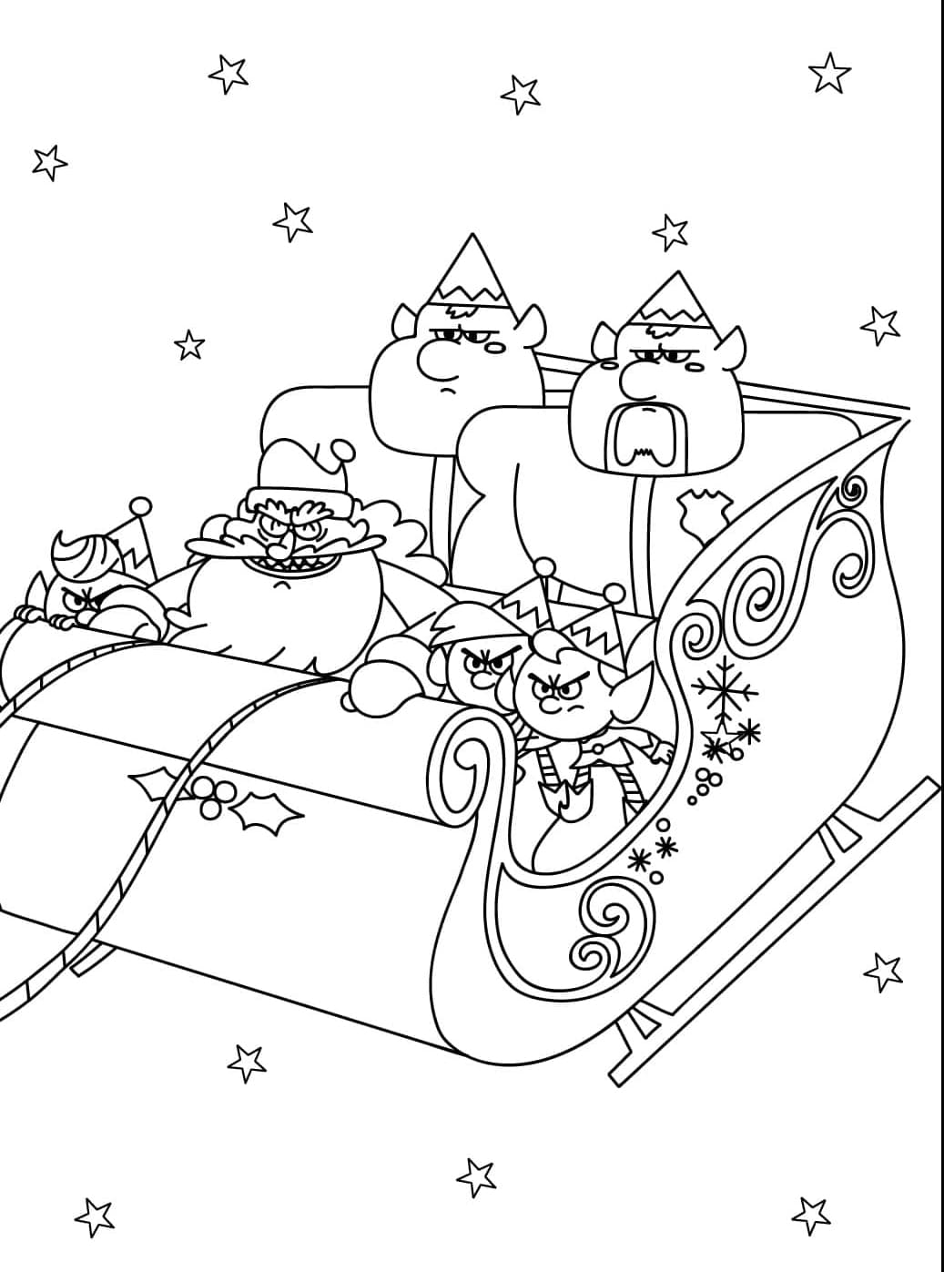 Julemanden og hans besætning på slæden Tegninger til Farvelægning