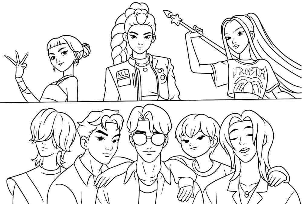 Komediefigurer fra dæmonjæger-pigegruppen Tegninger til Farvelægning