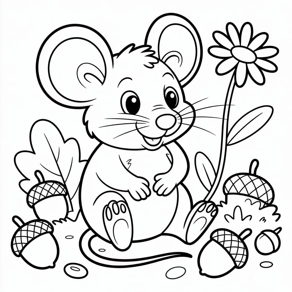 Mus og blomst Tegninger til Farvelægning