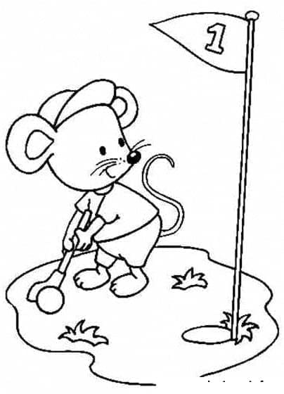 Mus spiller golf Tegninger til Farvelægning