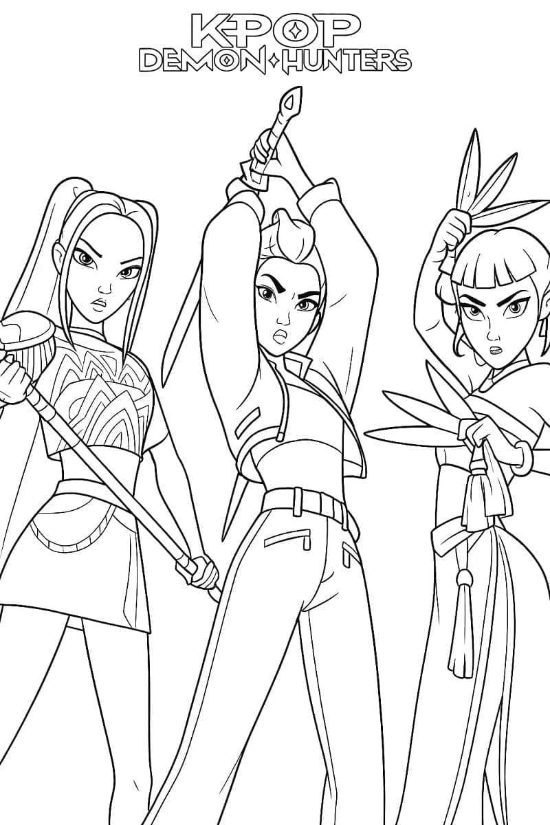 Printbar dæmonjægerpigegruppe Tegninger til Farvelægning