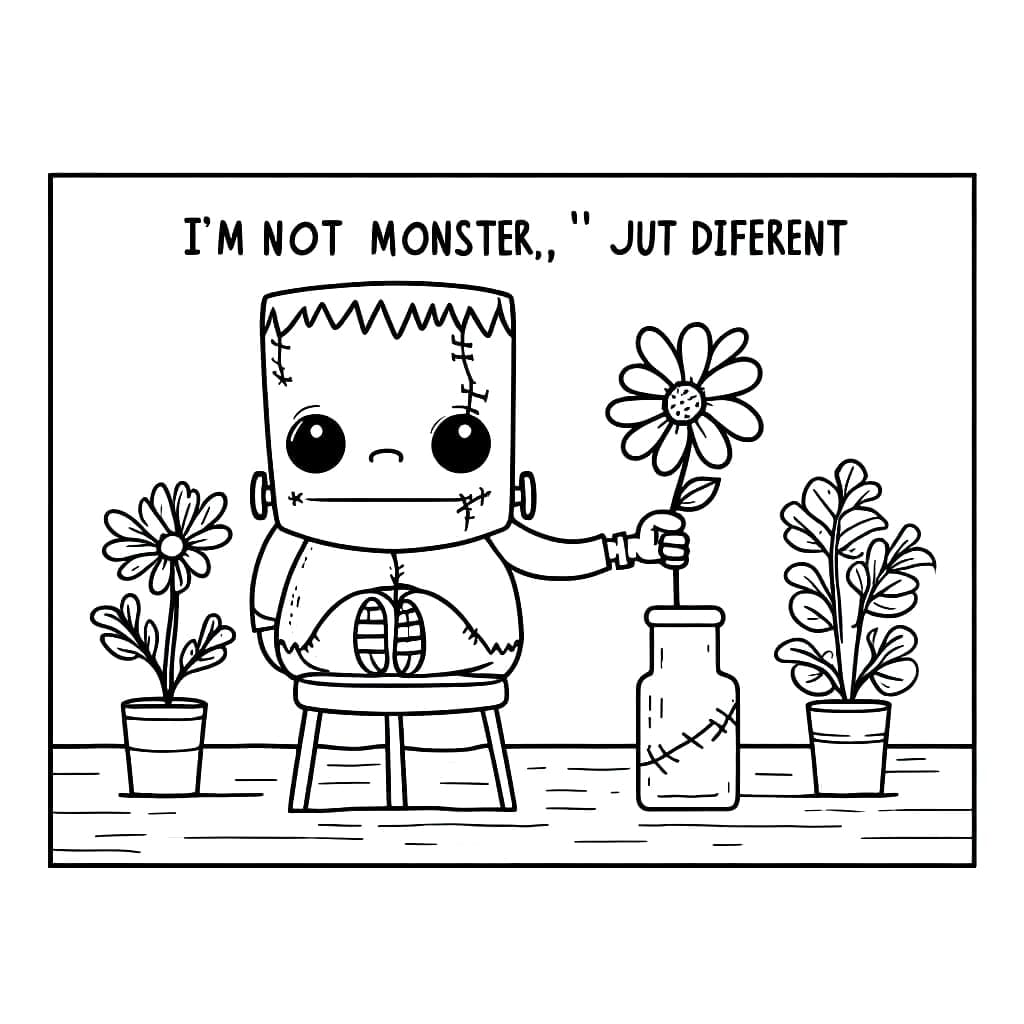 Sød Frankenstein med blomster Tegninger til Farvelægning