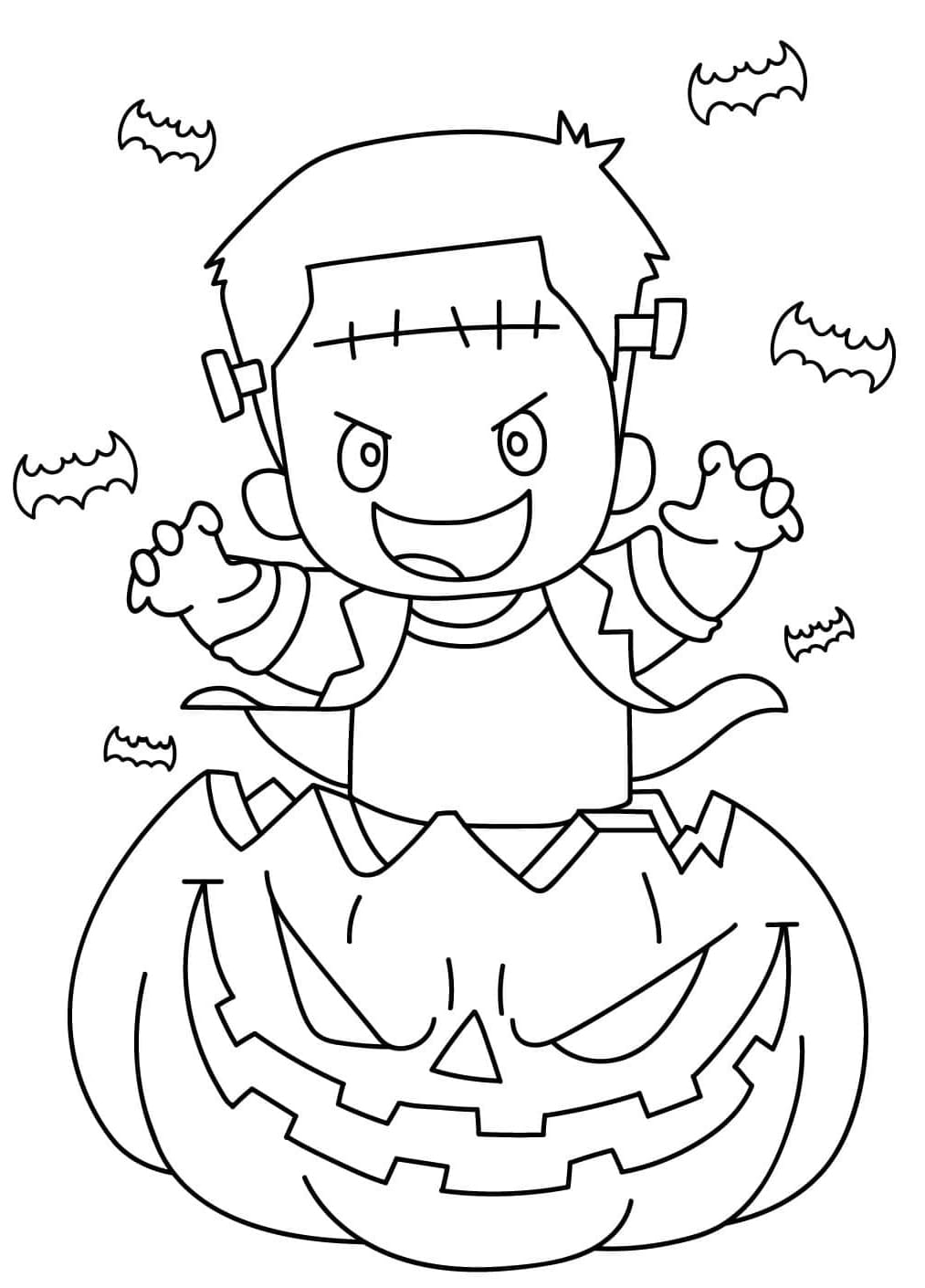 Tegneserie Frankenstein i Halloween-græskar Tegninger til Farvelægning