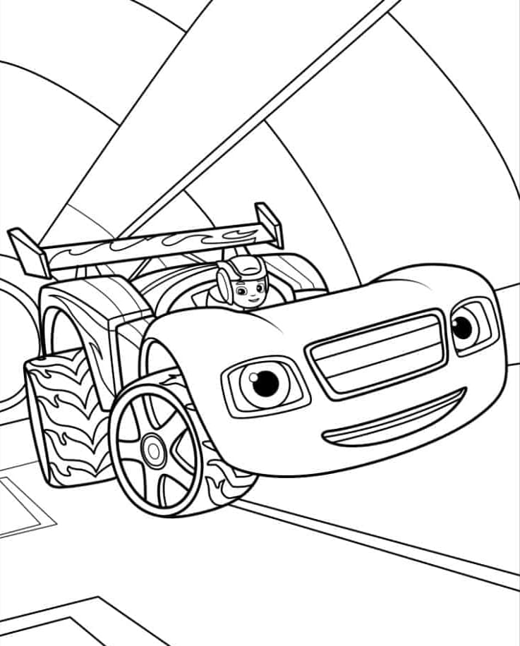 AJ kører Blaze racerbil Tegninger til Farvelægning