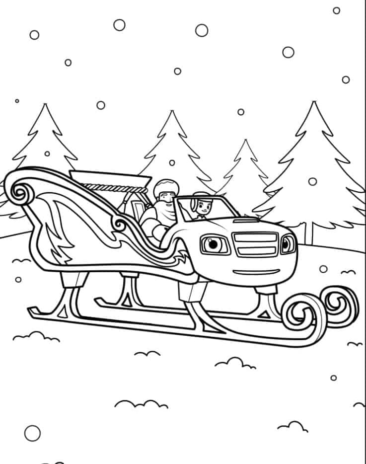 AJ og Sleigh Blaze med julemanden Tegninger til Farvelægning