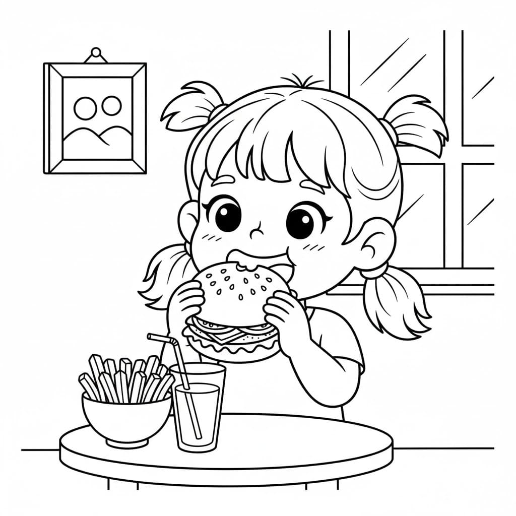 Babypige spiser hamburger Tegninger til Farvelægning
