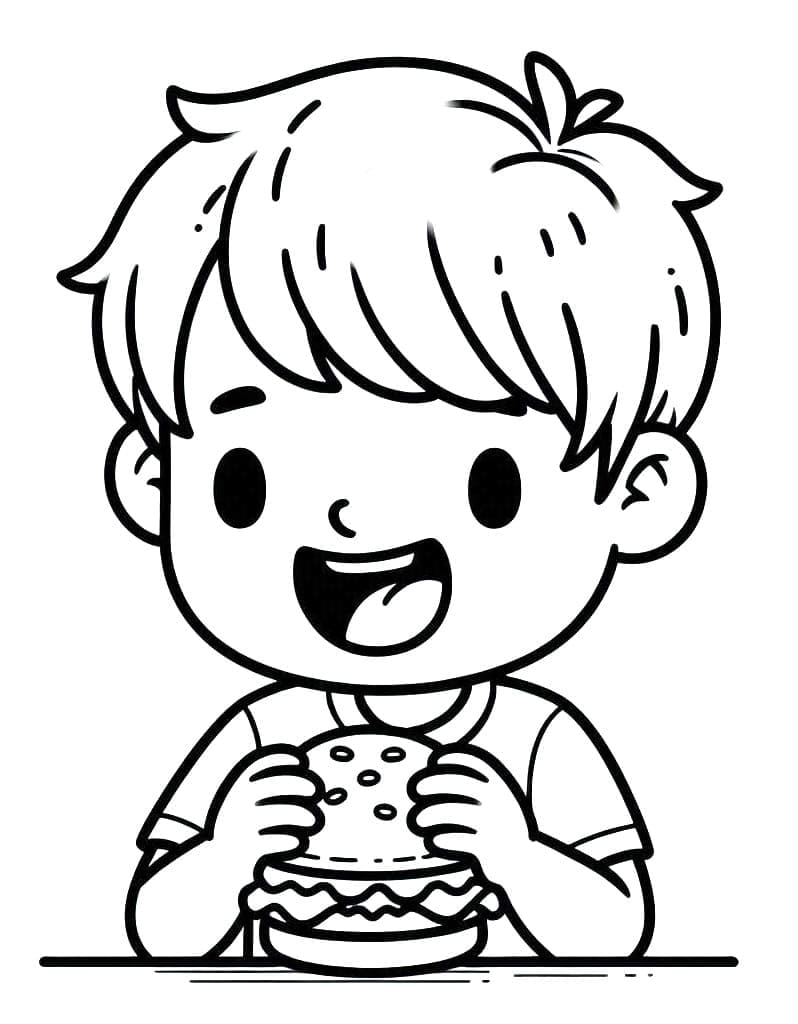 Dreng med hamburger Tegninger til Farvelægning