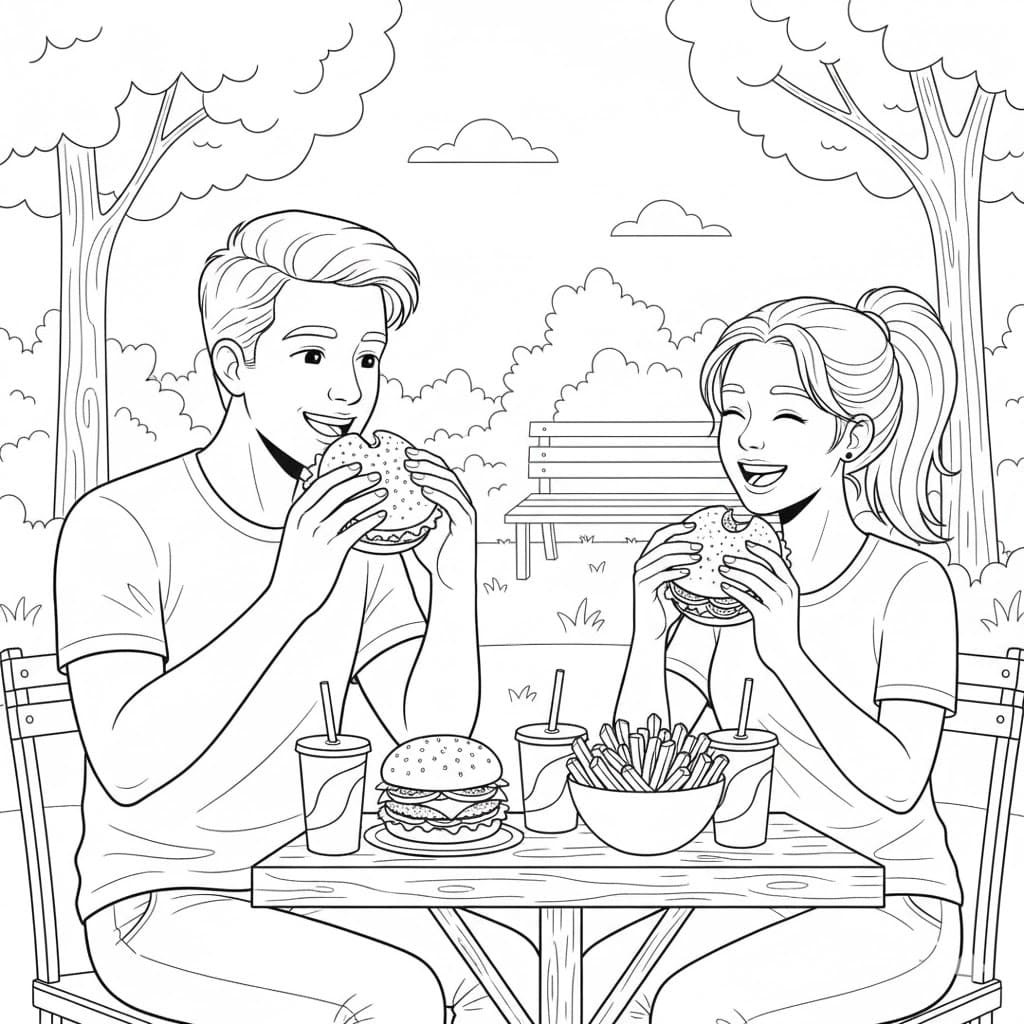 Et par spiser hamburger Tegninger til Farvelægning