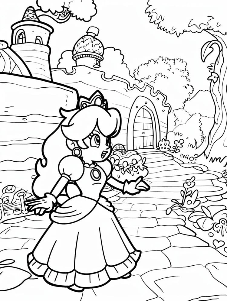 Glad prinsesse Peach gratis Tegninger til Farvelægning