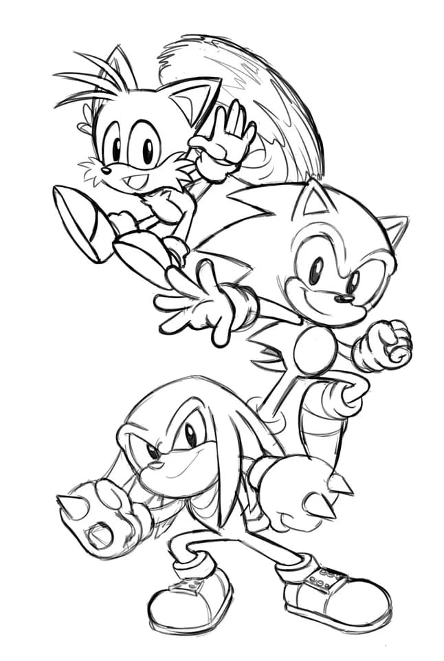 Knuckles, Sonic og Tails gratis Tegninger til Farvelægning