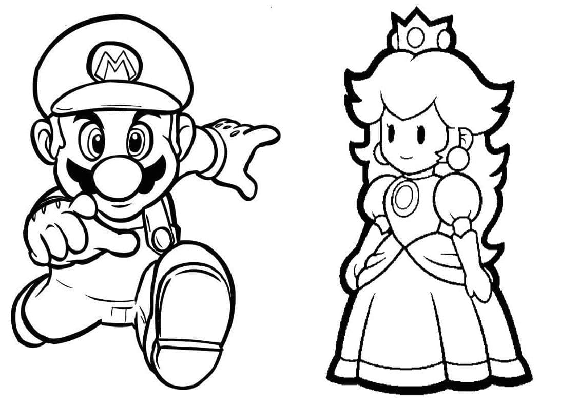 Mario og Chibi Prinsesse Peach Tegninger til Farvelægning