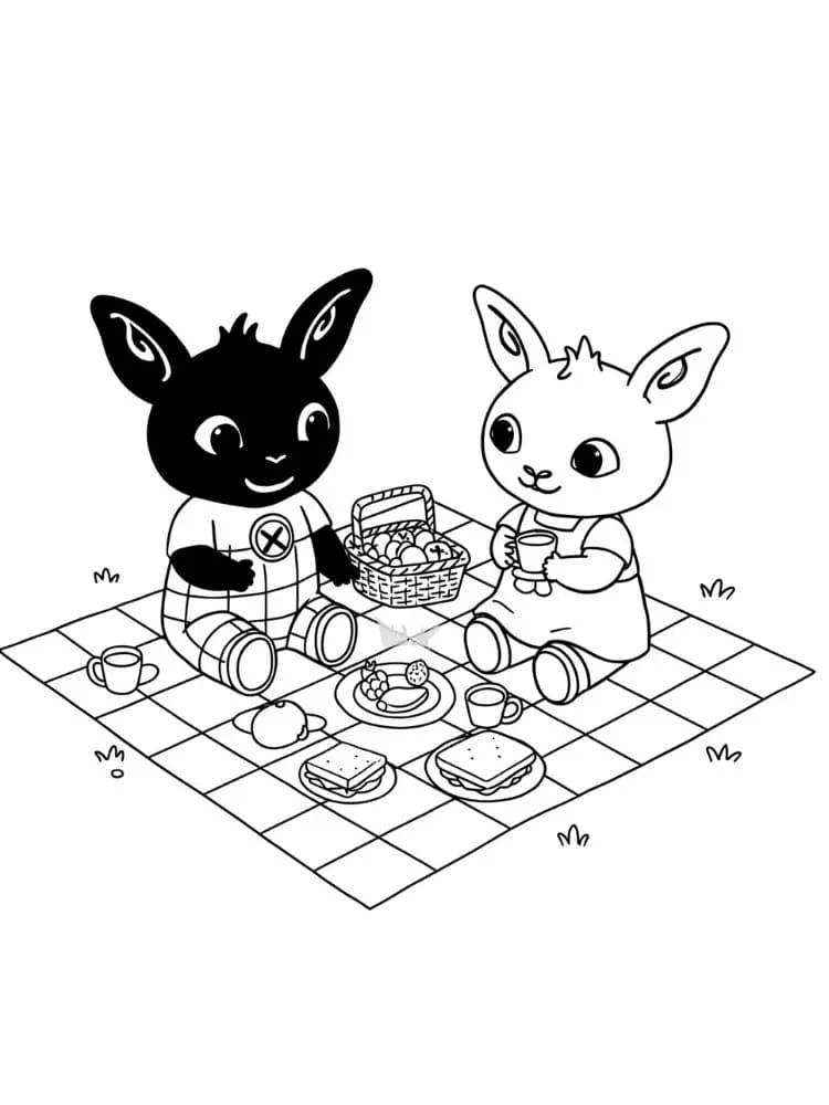 Picnicsjov med Bing og Sula-malebogsside Tegninger til Farvelægning