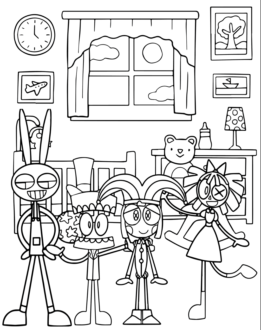 Pomni og venner Tegninger til Farvelægning