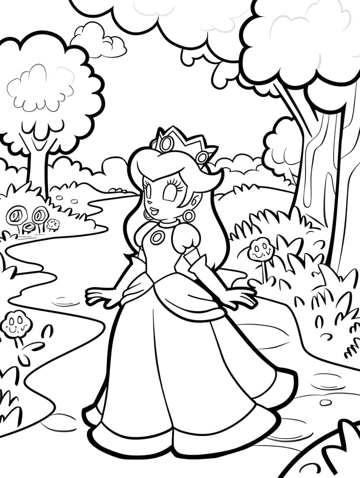Prinsesse Peach går i skoven Tegninger til Farvelægning