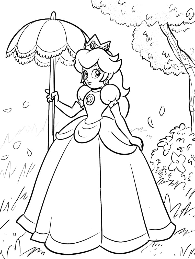 Prinsesse Peach holder paraply Tegninger til Farvelægning