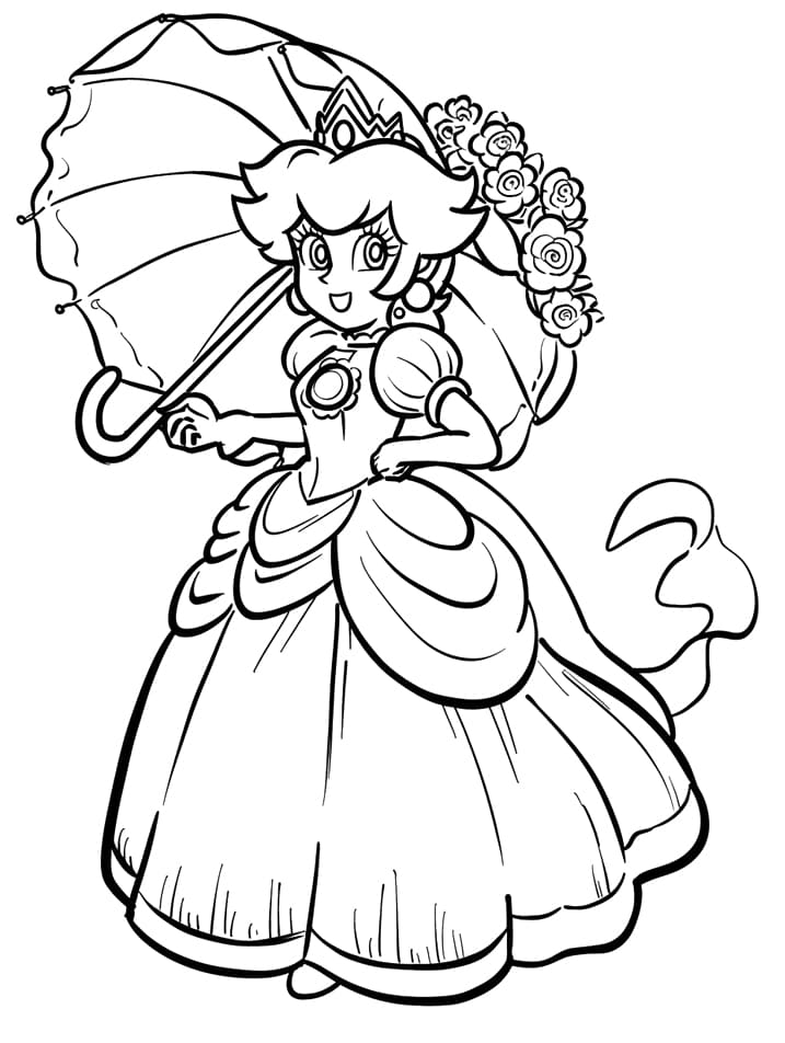 Prinsesse Peach med paraply Tegninger til Farvelægning