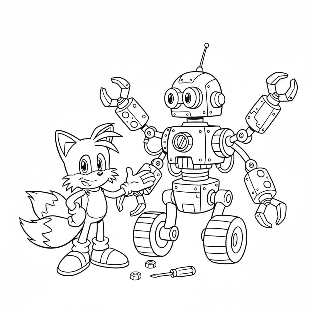 Tails og robotten Tegninger til Farvelægning