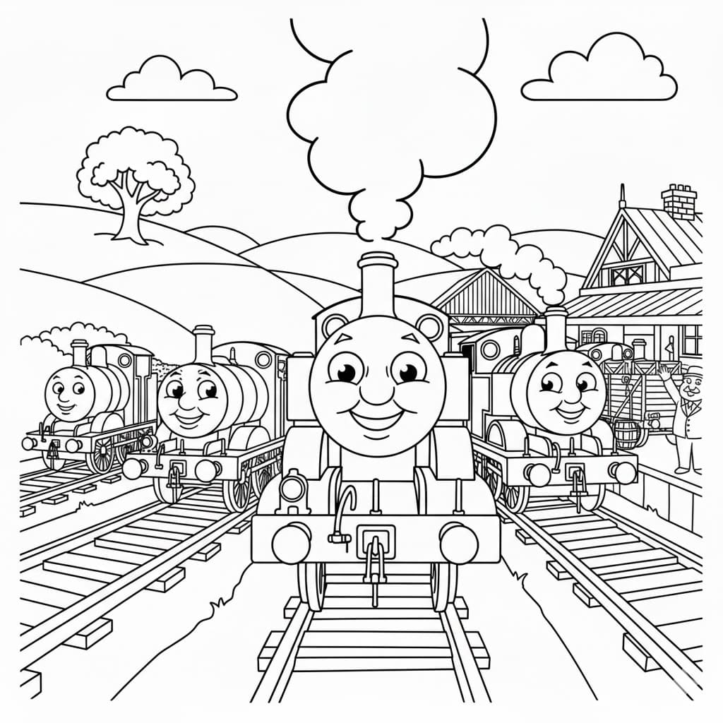 Thomas og vennerne er glade Tegninger til Farvelægning