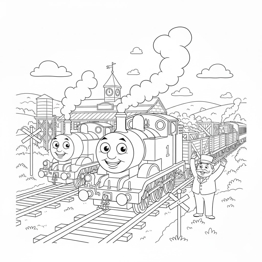 Thomas og vennerne hygger sig Tegninger til Farvelægning