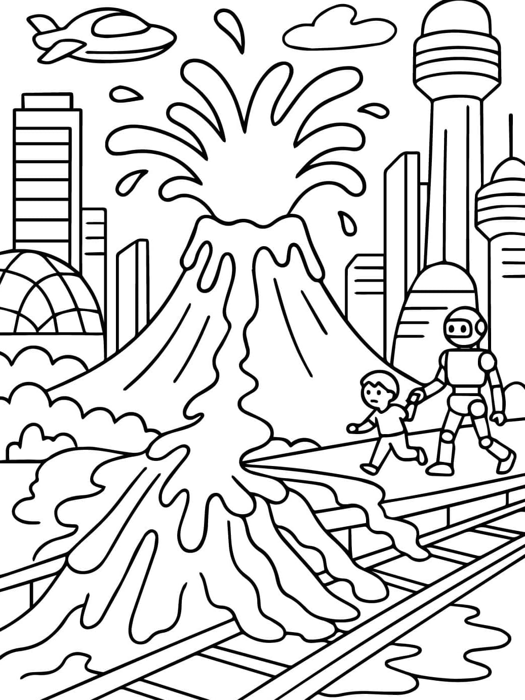 Vulkan i byen Tegninger til Farvelægning