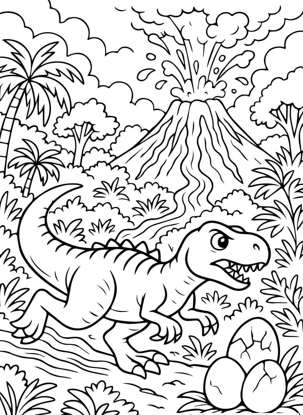 Vulkan og dinosaur Tegninger til Farvelægning