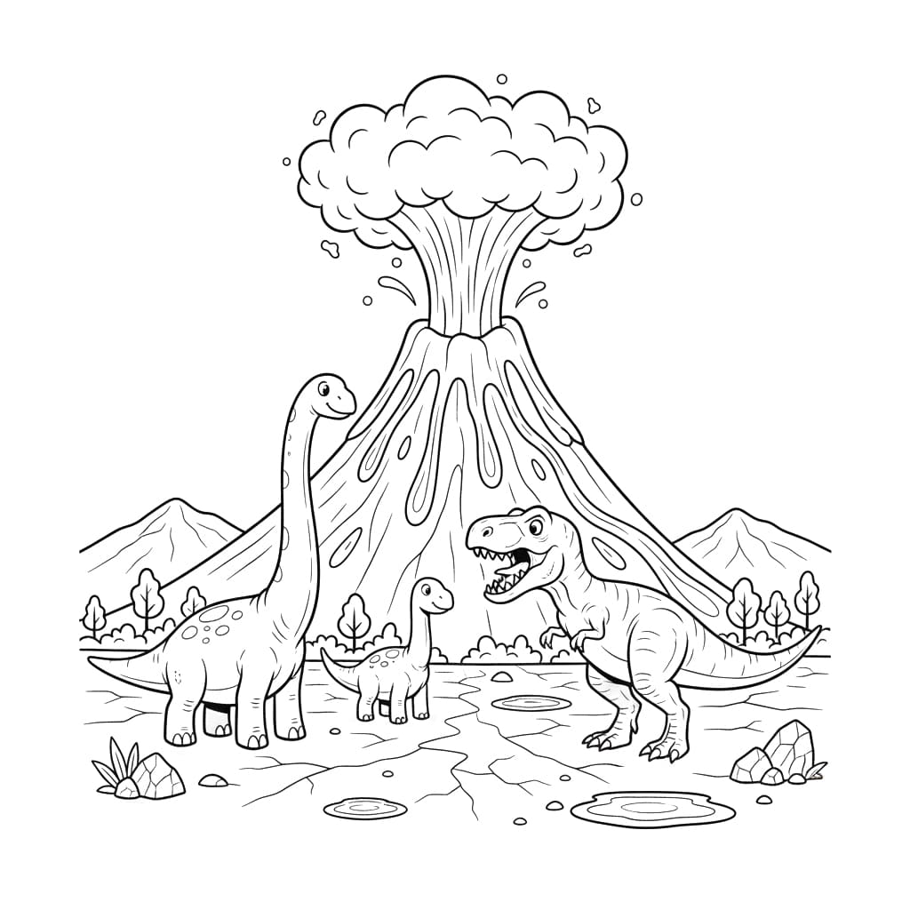 Vulkan og dinosaurer Tegninger til Farvelægning