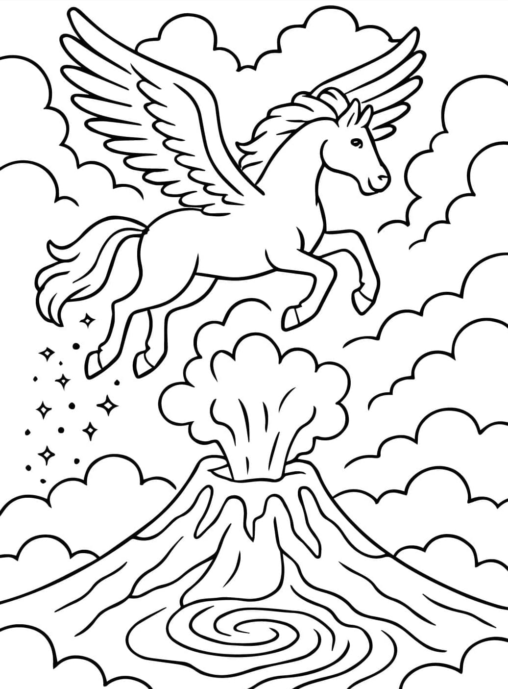 Vulkan og Pegasus Tegninger til Farvelægning