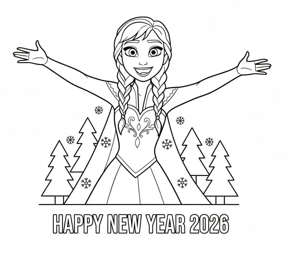 Anna med et godt nytår 2026 Tegninger til Farvelægning