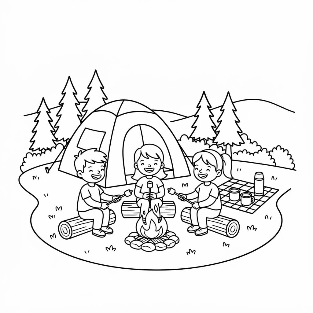 Camping for børn Tegninger til Farvelægning