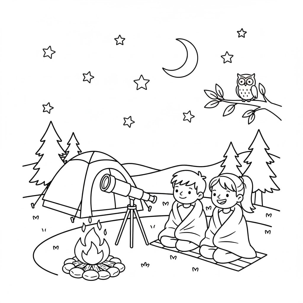 Camping for børn gratis Tegninger til Farvelægning