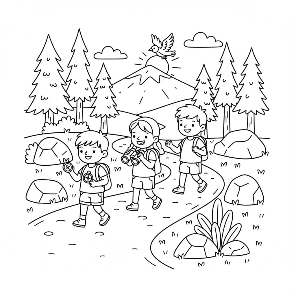 Camping og gåture Tegninger til Farvelægning