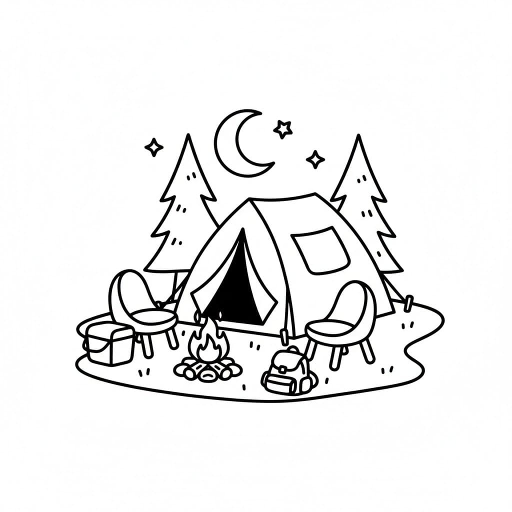 Campingbillede Tegninger til Farvelægning