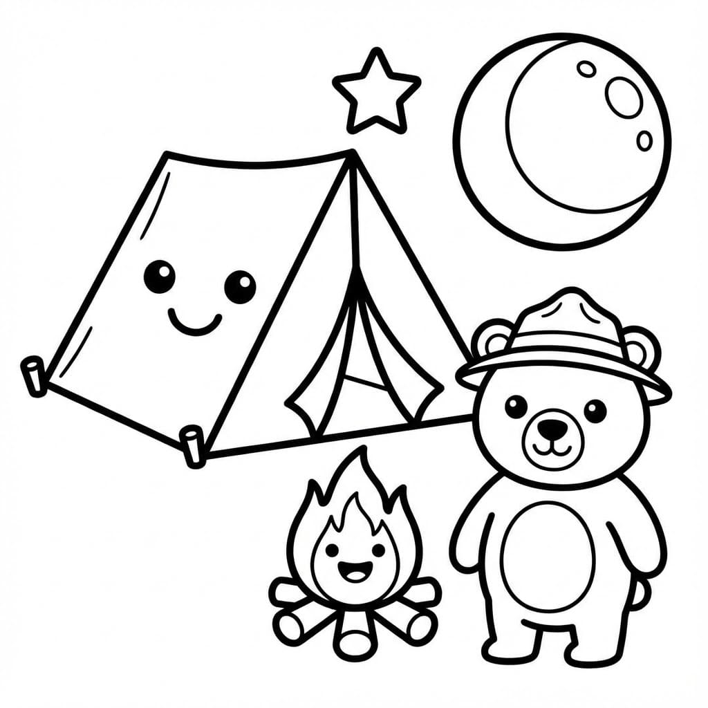 Campingbjørn sød Tegninger til Farvelægning