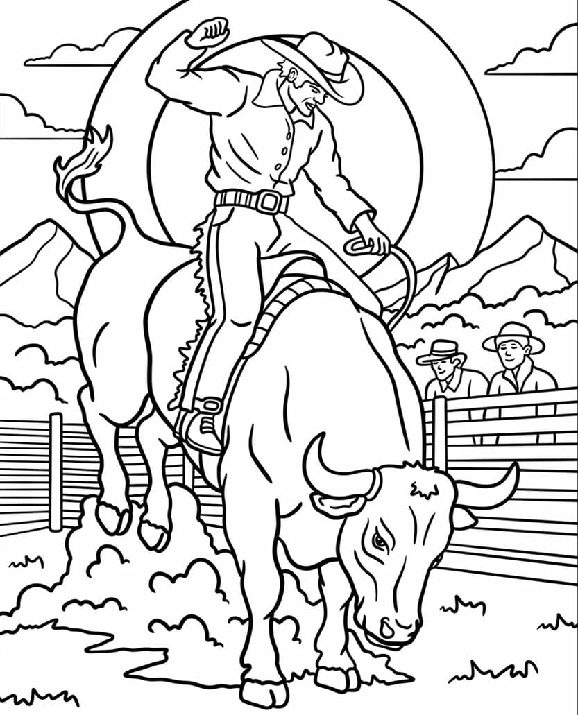 Cowboy rider en tyr Tegninger til Farvelægning