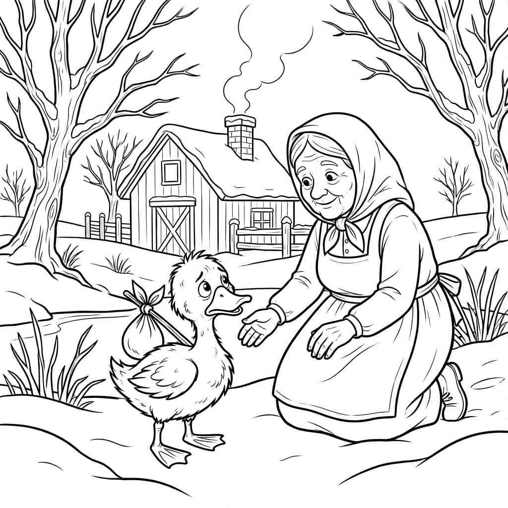 Den Grimme Ælling hos farmor Tegninger til Farvelægning