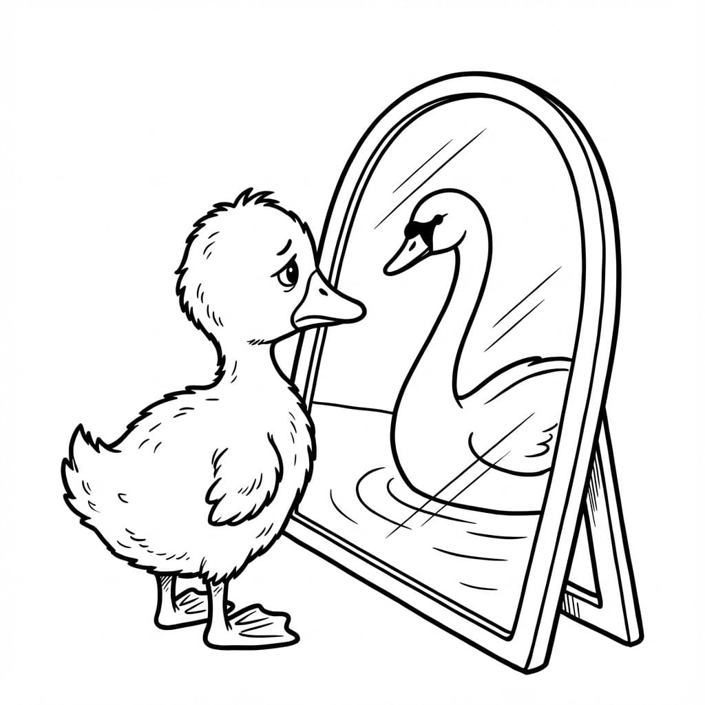 Den Grimme Ælling lås i spejl Tegninger til Farvelægning