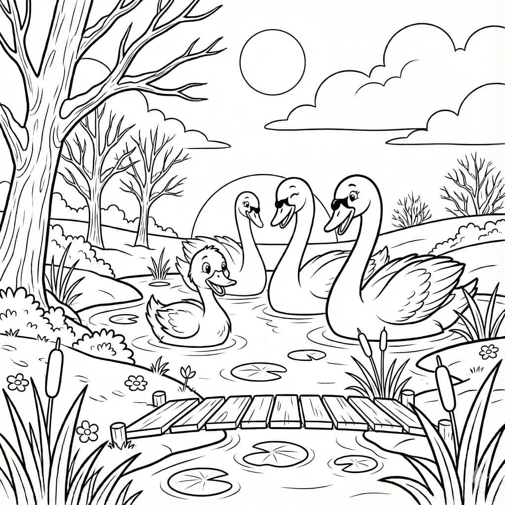 Den Grimme Ælling simpel Tegninger til Farvelægning