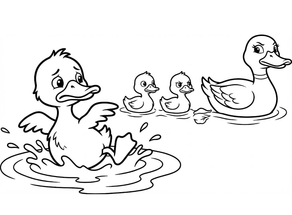 Den Grimme Ælling svømmetur Tegninger til Farvelægning