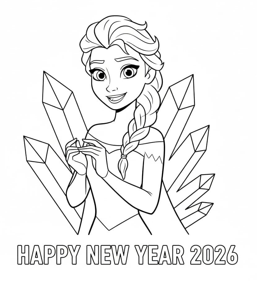 Elsa med nytårshilsner 2026 Tegninger til Farvelægning