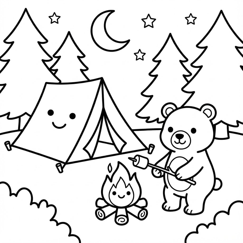 Enkel camping Tegninger til Farvelægning