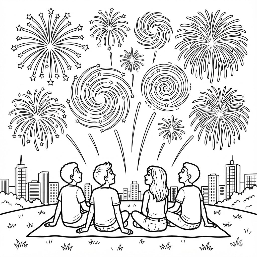 Fyrværkeri gratis at udskrive Tegninger til Farvelægning